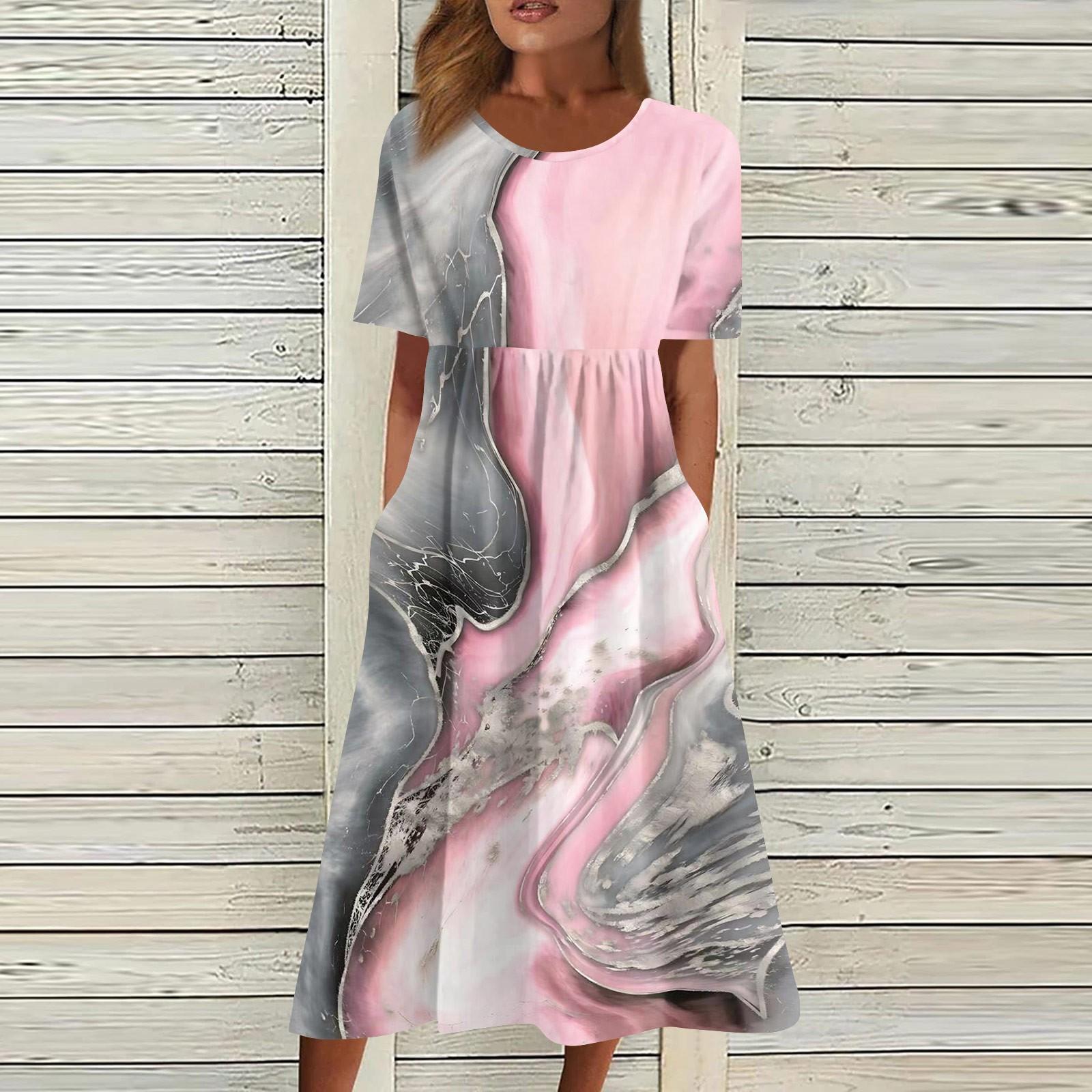 

Жен. Повседневные платья Платья с принтами Летние платья С принтами Плиссированные платья-миди с круглым вырезом Классический Классический На открытом воздухе Повседневные С короткими рукавами Свободные платья XL розовый