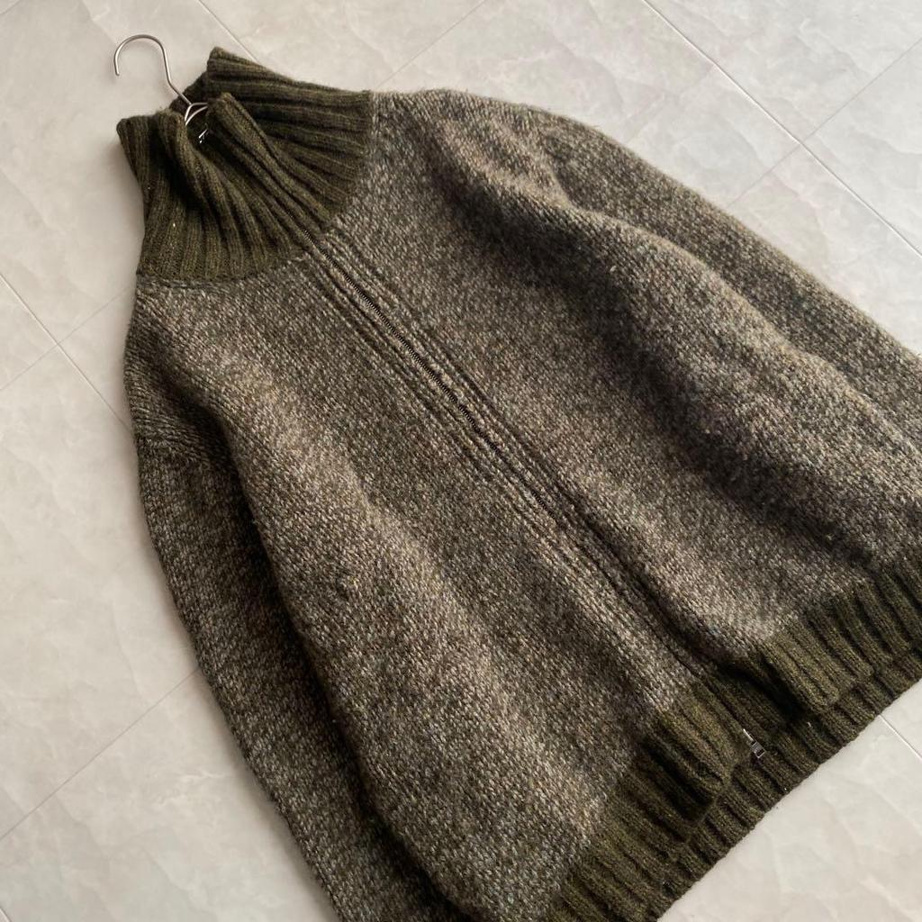 Used 90s Vintage Made in Italy 100% Wool Knit Blouson Khaki 50