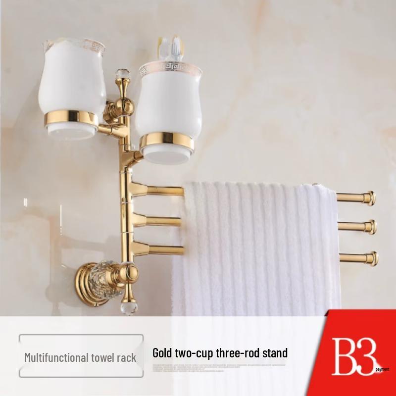 Yuzhu Golden European Wall-Mounted Copper Towel Rack with Storage Shelf