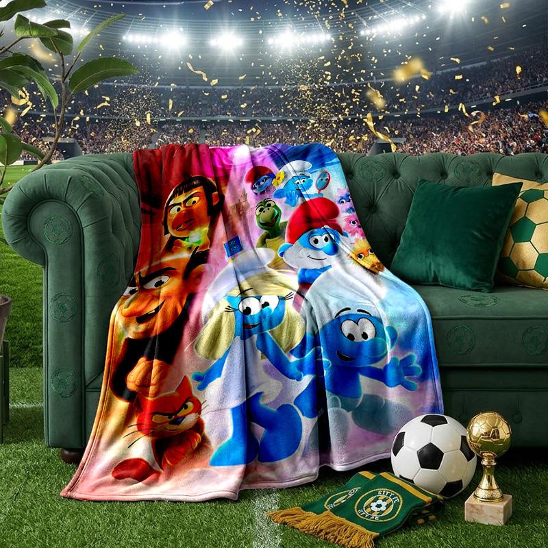 Blue Smur-f Characters Throws Blanket Flannel Blankets Plush for Couch Bed Gifts for Men Women Travel Picnic Blanket Christmas Fan Gifts