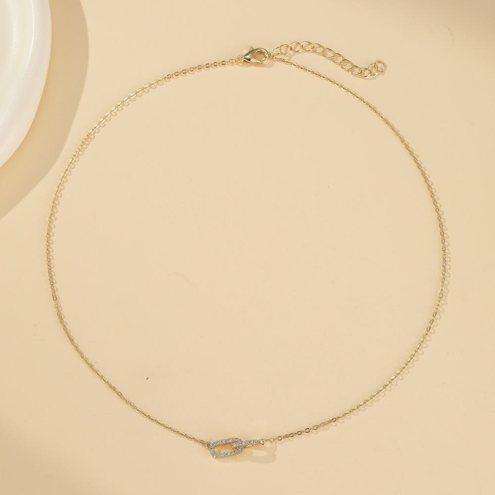 Gold Classy 14k Plated Copper U Shape Brooch Necklace For Everyday Fashion