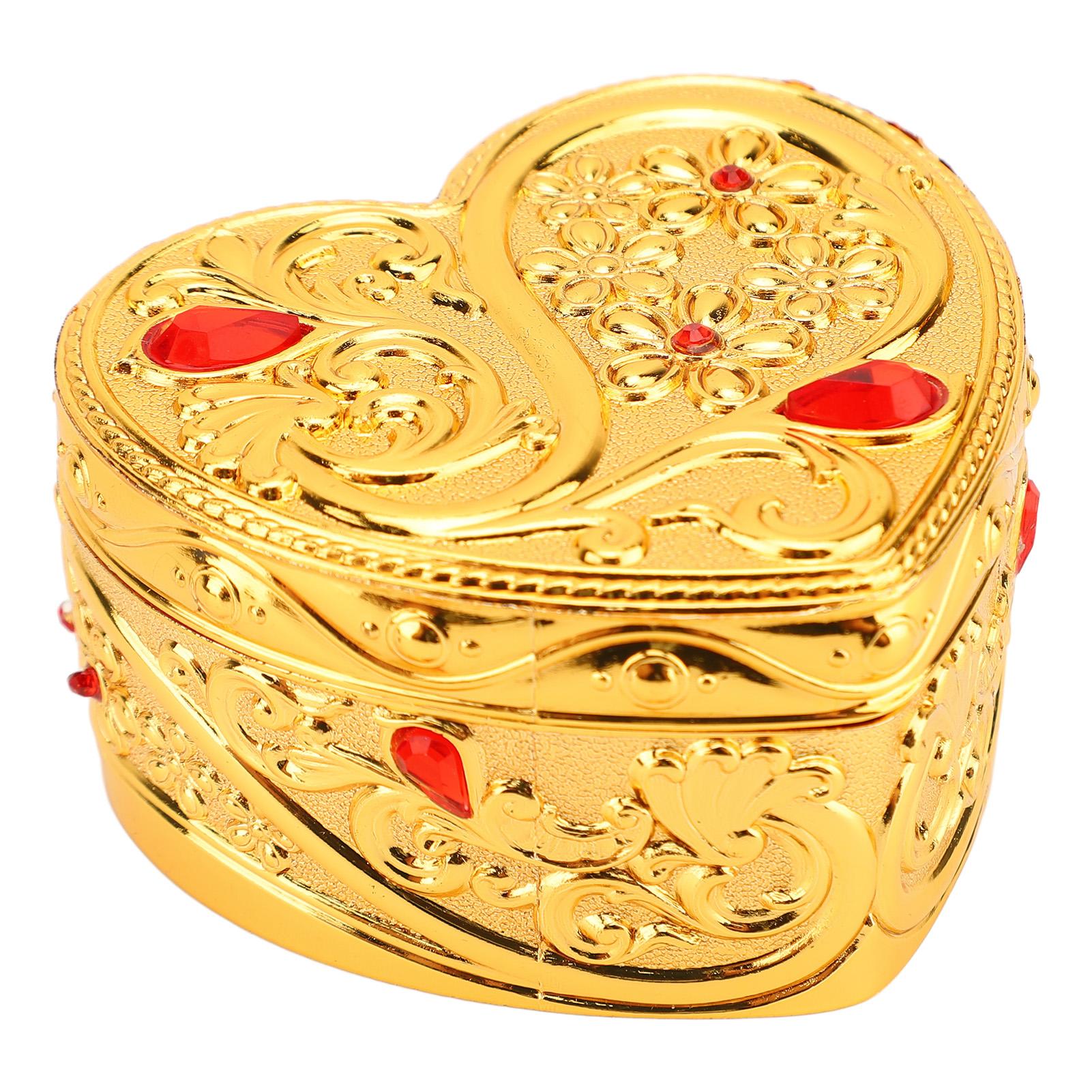 

Vintage Metal Jewelry Box Antique Flower Carved Small Heart Shape Trinket Organizer for Earrings Rings Necklace