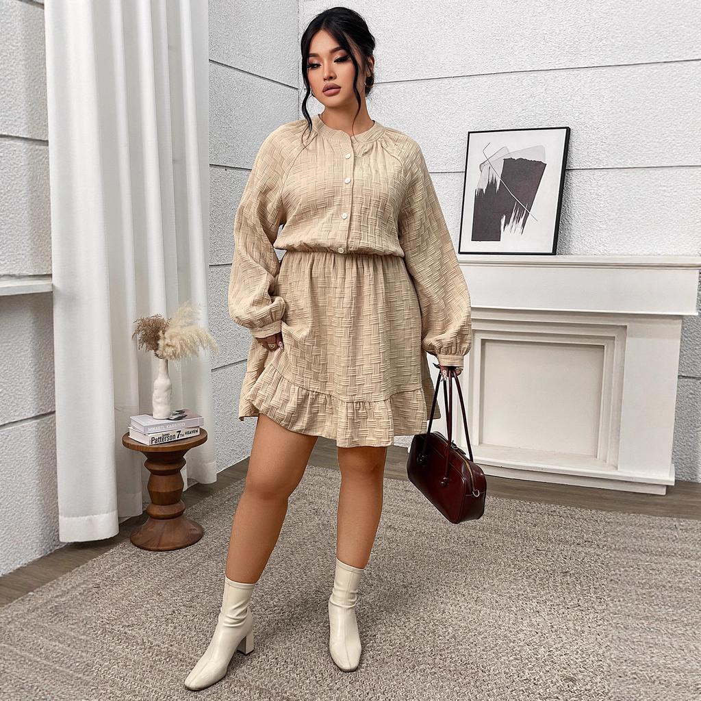 Autumn and Winter New Collection of Dresses: Retro Jacquard Dress Women's Cinched Waist Puffed Sleeves A-line Dress