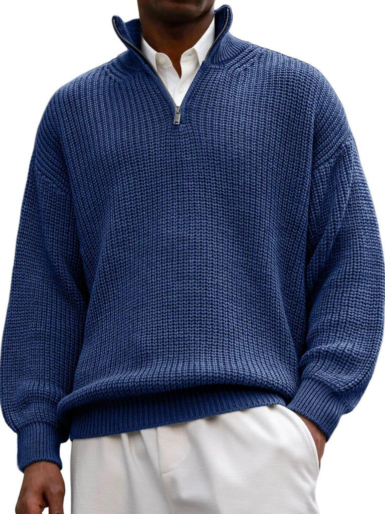 Men's Half-Zip Stand Collar Long Sleeve Polo Sweater (2025)