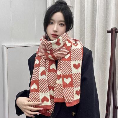 Love Checkerboard Soft Waxy Scarf For Women In Autumn And Winter Thickened Warm Scarf Japanese Star Knitted Shawl