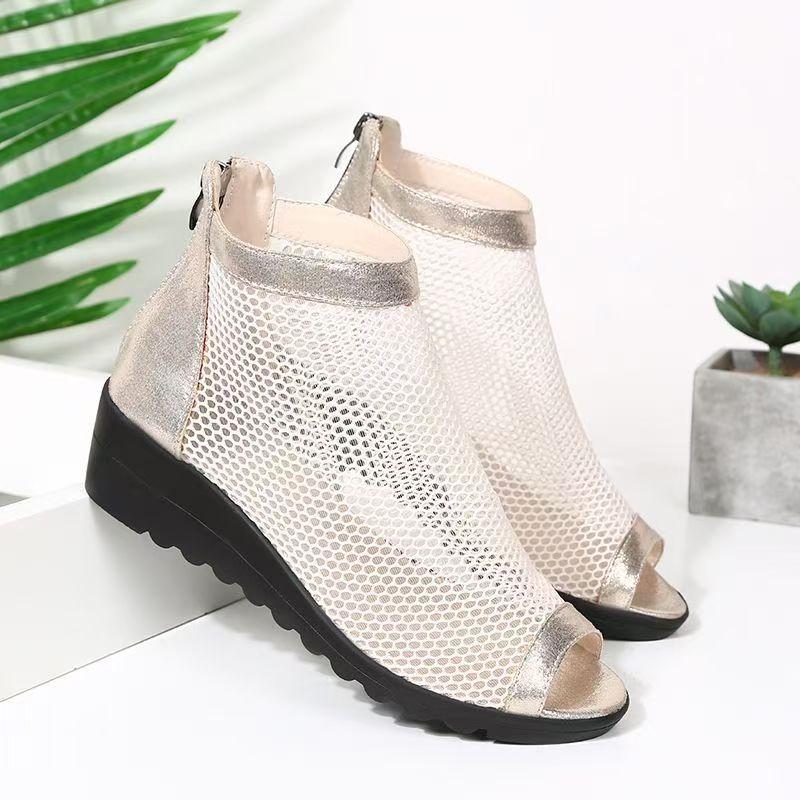 Dámské letní klínky Síťované boty s otevřenou špičkou Chladivé boty Silná podrážka Protiskluzové Prodyšné Velké velikosti Zipy Kotníkové boty Vysoké sandály