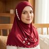 Breathable Imitation Pearl Beads Bonnet Hijab Easy Wear Solid Color Instant Stretch Head Scarf Pearl Flower Comfortable