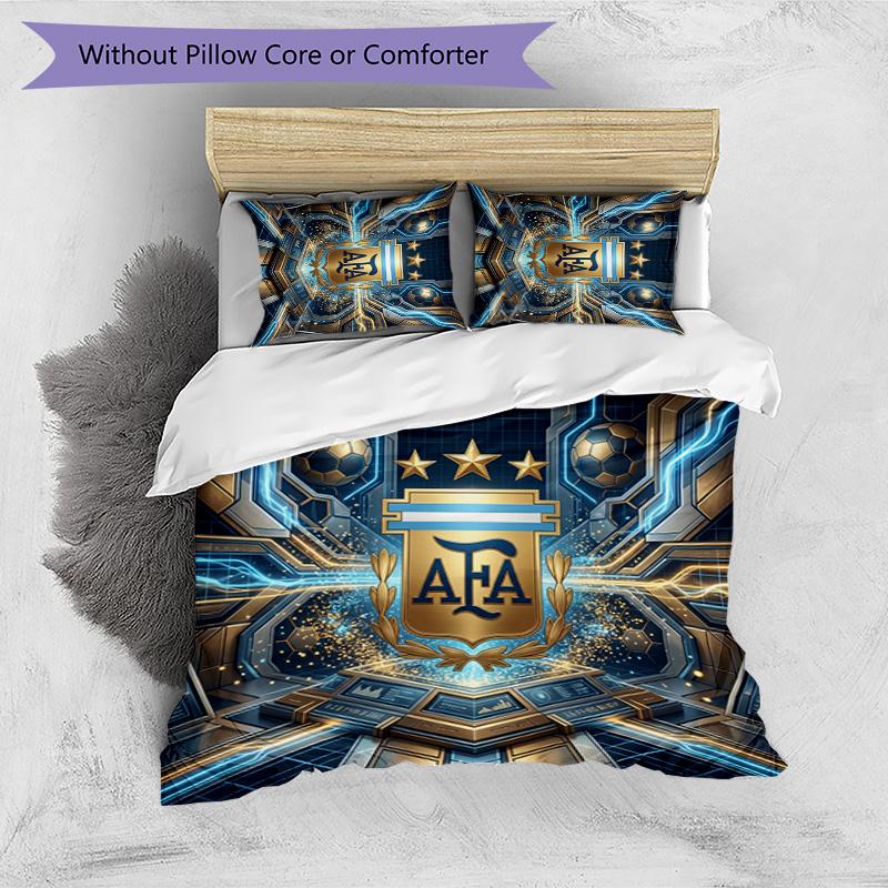 Set Biancheria da Letto Stampata Calcio Argentina 3 Pezzi Copriletto Traspirante Accogliente come Regalo per Inaugurazione Casa o Festa
