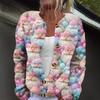 Women's Fashion Christmas Print Long Sleeve Knitted Cardigan Button Jacket
