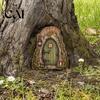 Durable Fairy Door for Garden Mini Wooden Door, 2D Flat Miniature Unique House Gate DIY Craft, Dollhouse Accessory, Wall Terrarium Decor Festive