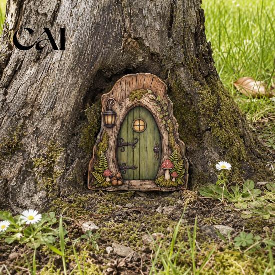 Durable Fairy Door for Garden Mini Wooden Door, 2D Flat Miniature Unique House Gate DIY Craft, Dollhouse Accessory, Wall Terrarium Decor Festive