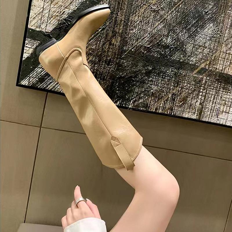 Autumn and winter new fashion v mouth but knee western high boots pointed knight medium boots women