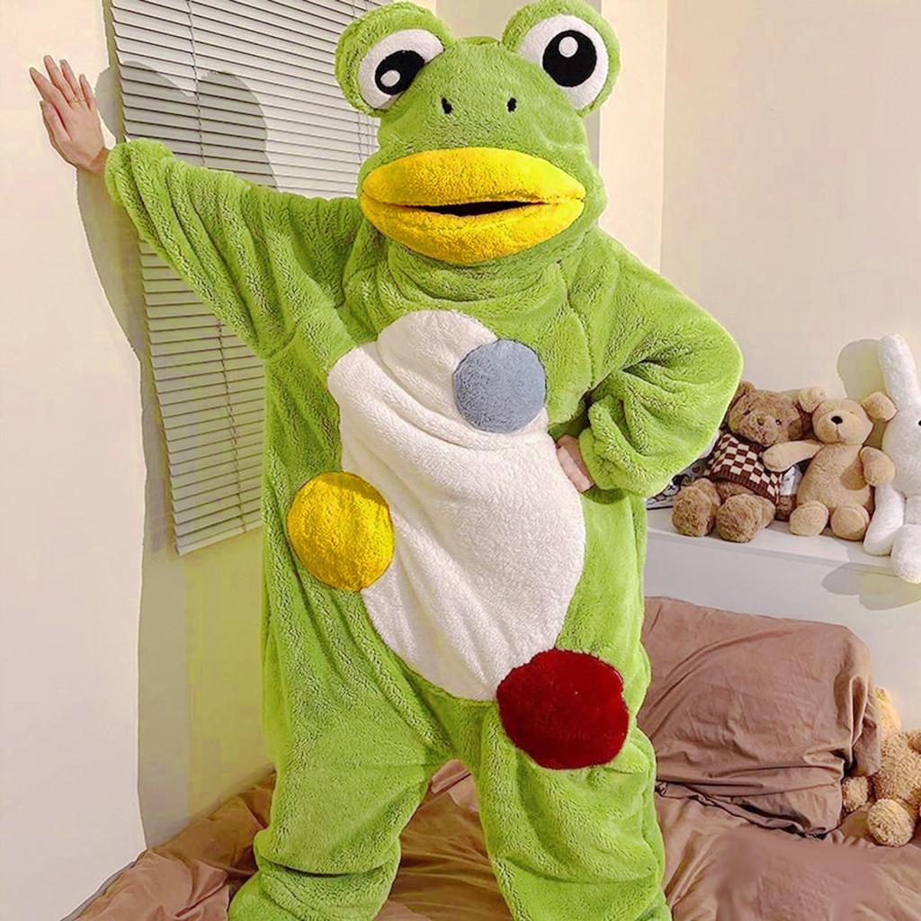 Adult Frog Costume Plush Animal Full Body Suit with Large Eyes and Soft Fabric for Events Parties Performances