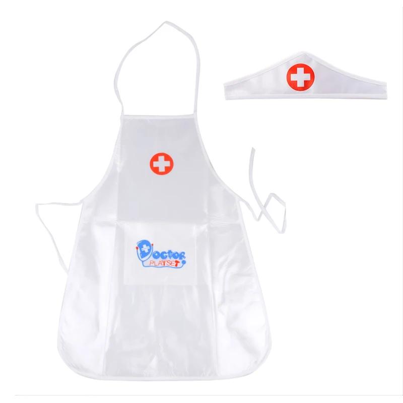 

Костюм и шапочка медсестры для детей, белый фартук, игрушка для ролевых игр, костюмы для детского сада и семьи, развивающие игрушки белый