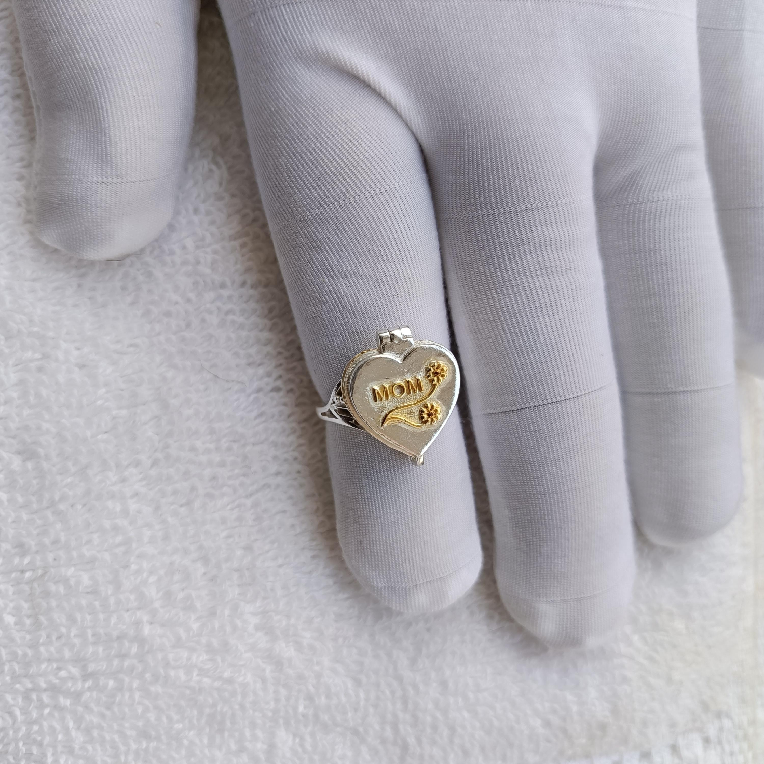 

Mother Day Gift. New Designer Heart Poison Ring, Handmade Compartment two tone Poison Ring ,Love Heart Beautiful Ring, Heart Jewelry, 6 срібний