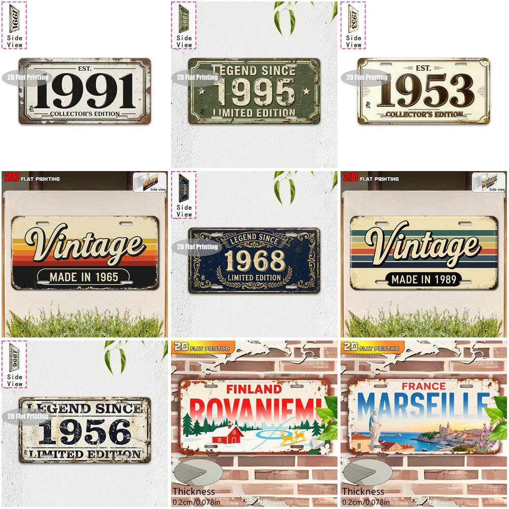 Vintage European City Year Landscape Metal License Plate Sign Retro D Flat Printed Tin Plaque Wall Decor for Home Bar