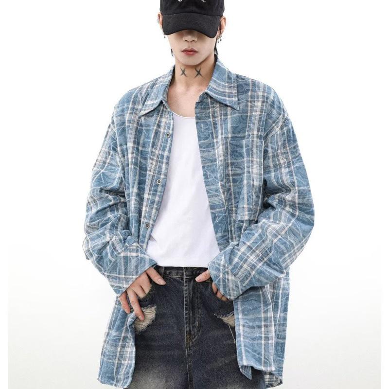 Unisex Casual Retro Plaid Shirt - High-End Lazy Style for Men (Spring/Summer)
