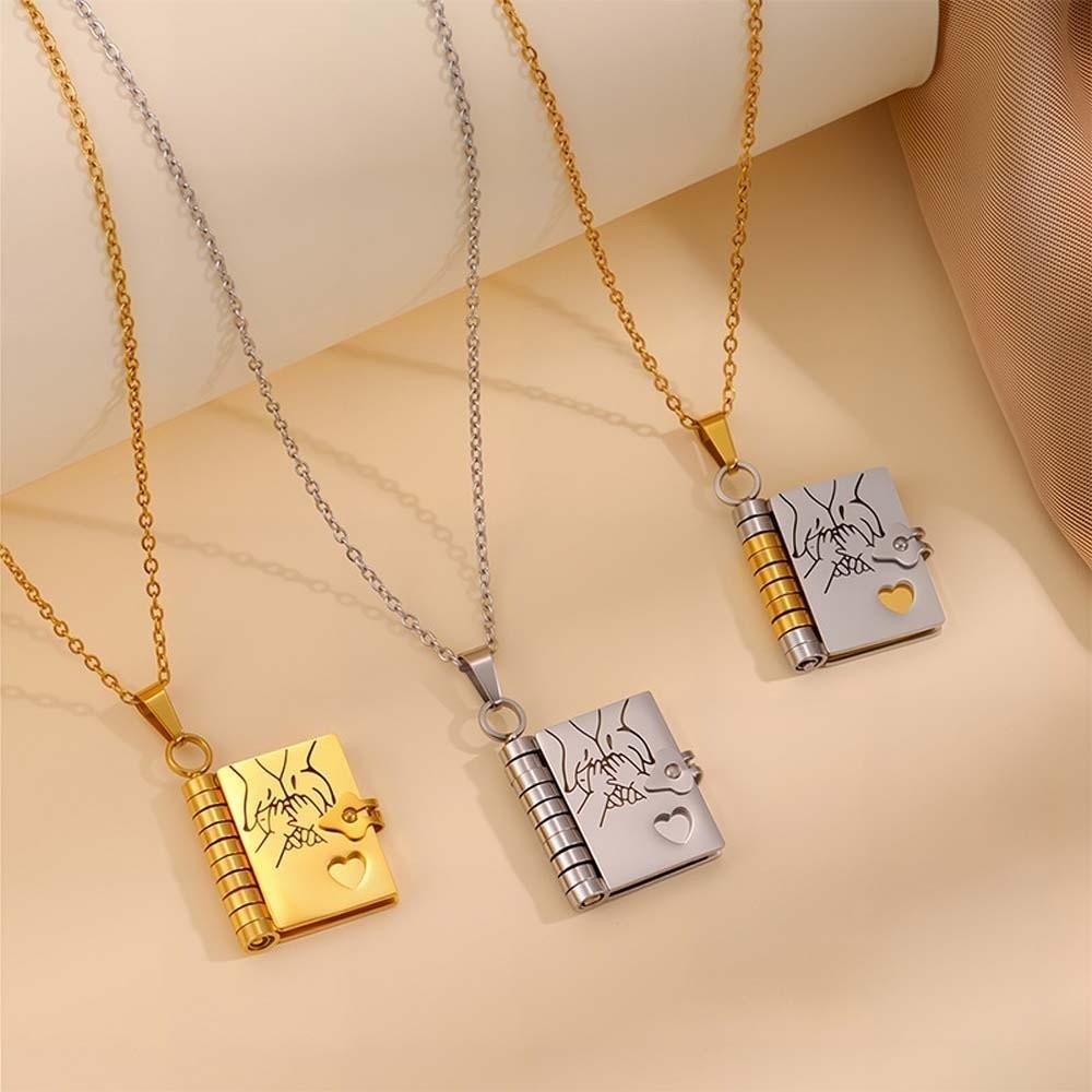 Titanium Steel Opening Book Pendant Stainless Steel Girls Text Locket  Mother's Day