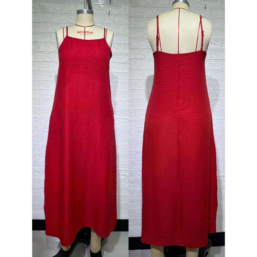 Women New Summer Solid Color Sling Dress, Loose Comfortable Casual Sleeveless Midi Dress