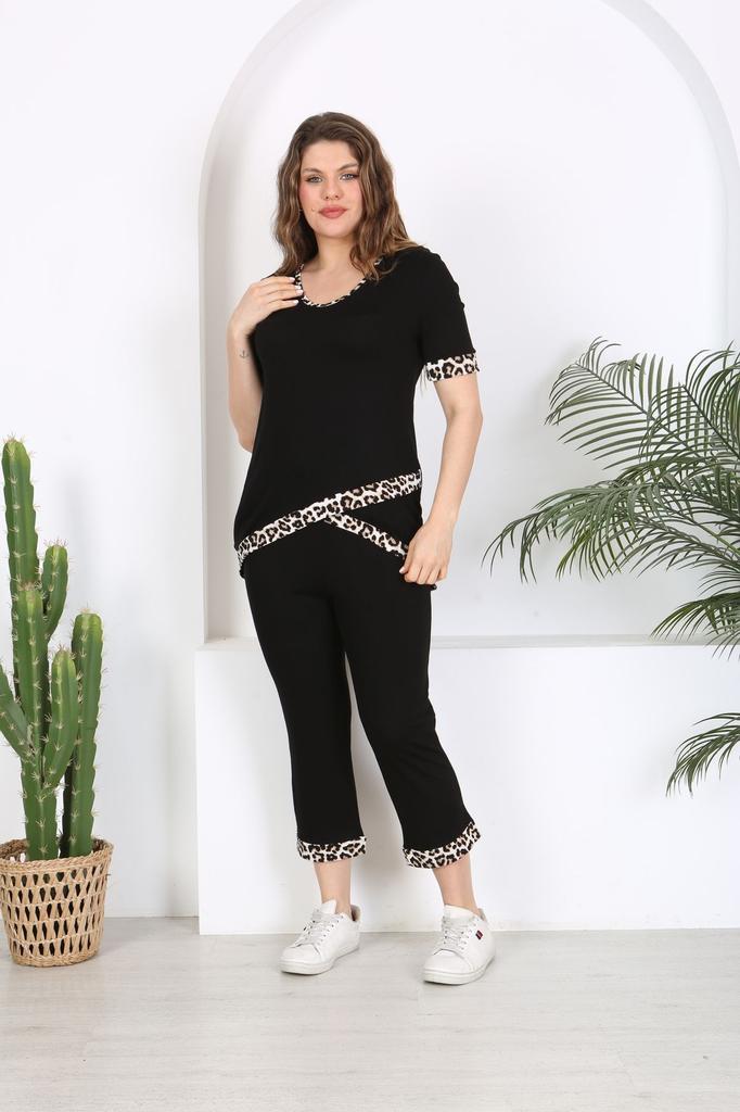 Damski Modny Zestaw Dresowy Duży Rozmiar Plus Size Z Detalami Garni Krzyżowym Czarny