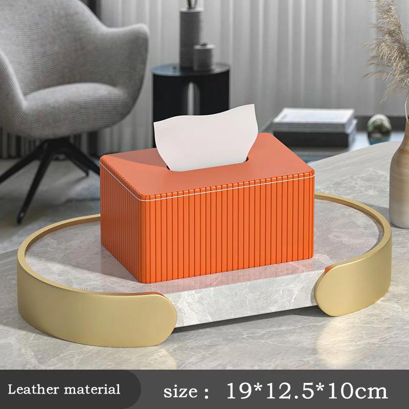 Light Luxury Tissue Box CoverPU Leather Rectangular Tissue Box Holder Organizer for Bathroom Vanity Countertop HomeelOff