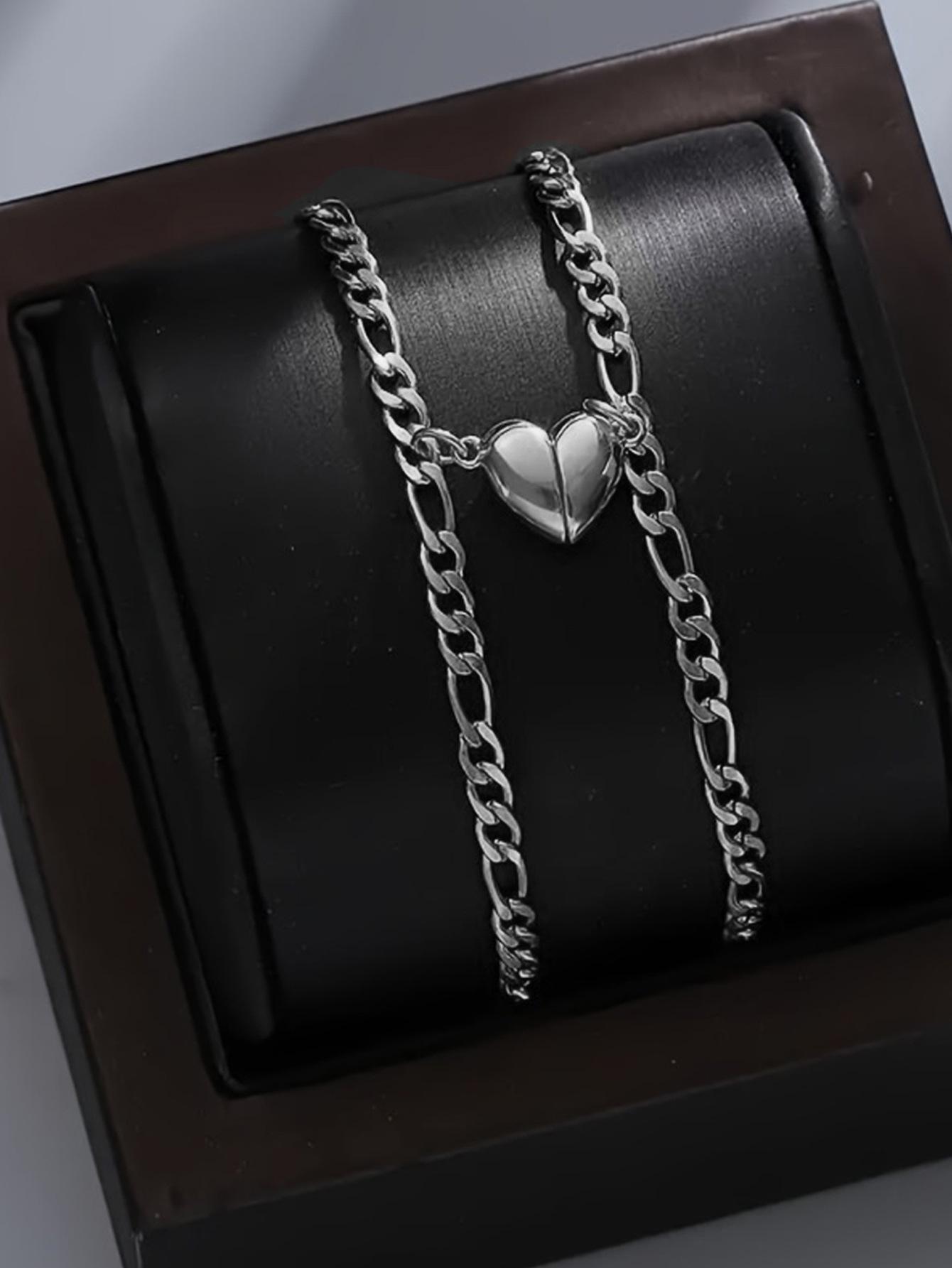 

High-End Stainless Steel Heart Magnetic Cuban Bracelet - Elegant Valentine s Jewelry for Women.