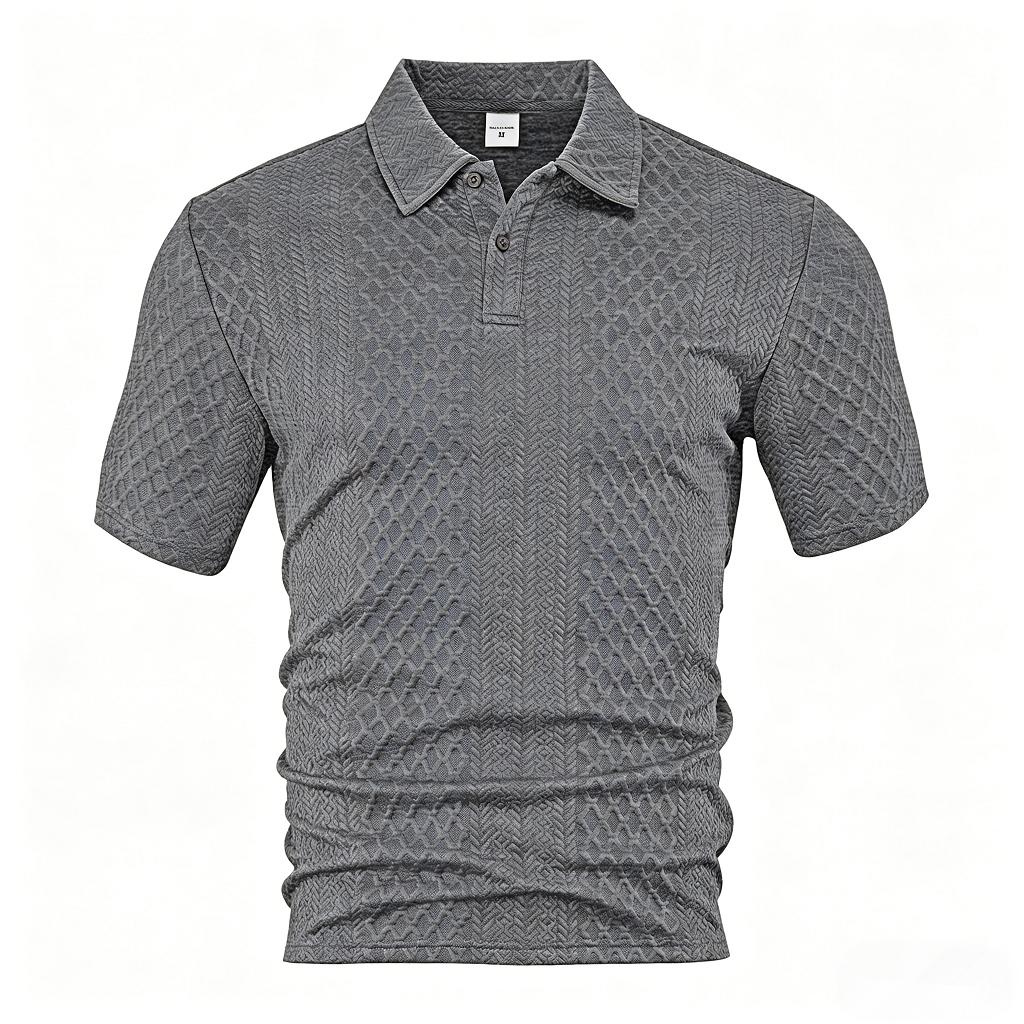 European and American Men's Summer Thin, Loose, Breathable, Casual Solid Color Jacquard Lapel Short Sleeved Polo Shirt for Men