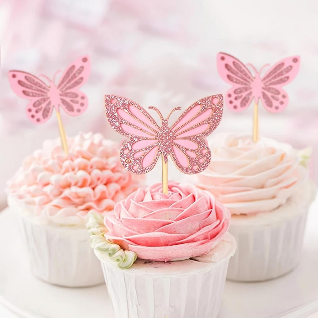13pcs Butterfly Cake toppers, cupcake toppers, Glitter Butterfly Cake Decorations Double Layers Cupcake Picks for Wedding
