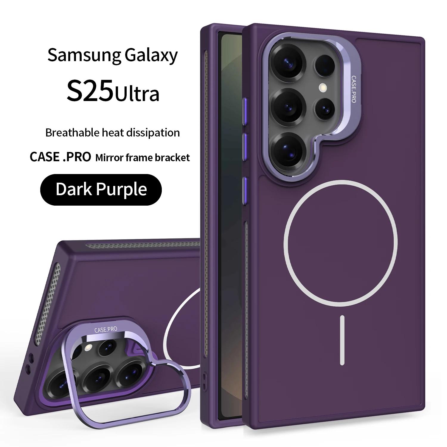 

Invisible Bracket Cooling Function Case for Samsung Galaxy S25 S24 Ultra with MagSafe Wireless Charging Drop Protection Cover For Samsung S24 темно-фиолетового