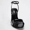 Fashion Elegant Round-Toe Ankle Buckle Design High-Heel Sandals Women High-Quality Patent Leather Brand Heels Sexy Open-Toe Dress Shoes