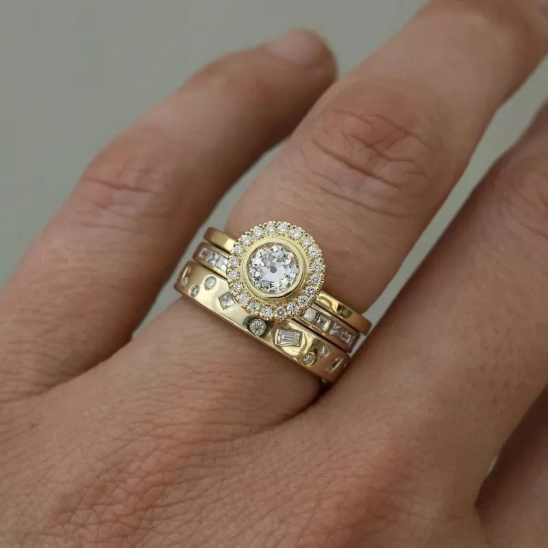 Europa und Die Vereinigten Staaten Geometrischer Mehrschichtiger Ring Damen Exquisites Glänzendes Schmuckset Hochzeitsbankett Zubehör