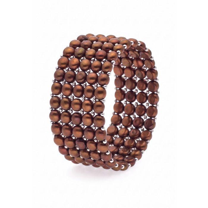 Bracelet - Pearls & Colors - Perle de Culture d'Eau Douce 3-4 mm Rondes - Perle Chocolat - Argent 925 - Qualité AAA+ - Femme