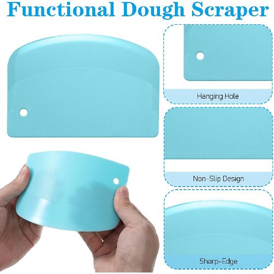 6Pcs Food Dough Scraper Bench Scraper, Plastic Multi Purpose Kitchen Pastry Cutting Tool Flexible Bowl Scrapers with Curved Edge, Cake Baking Bench