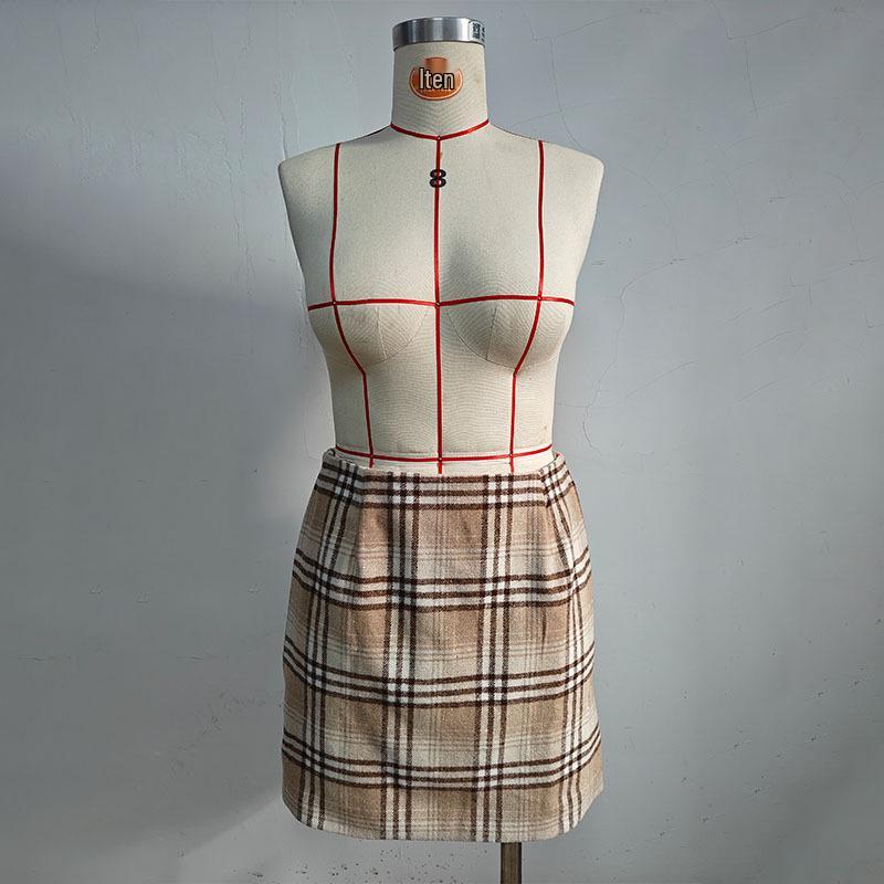 2025 Women's High-Waisted Plaid Bodycon Pencil Mini Skirt