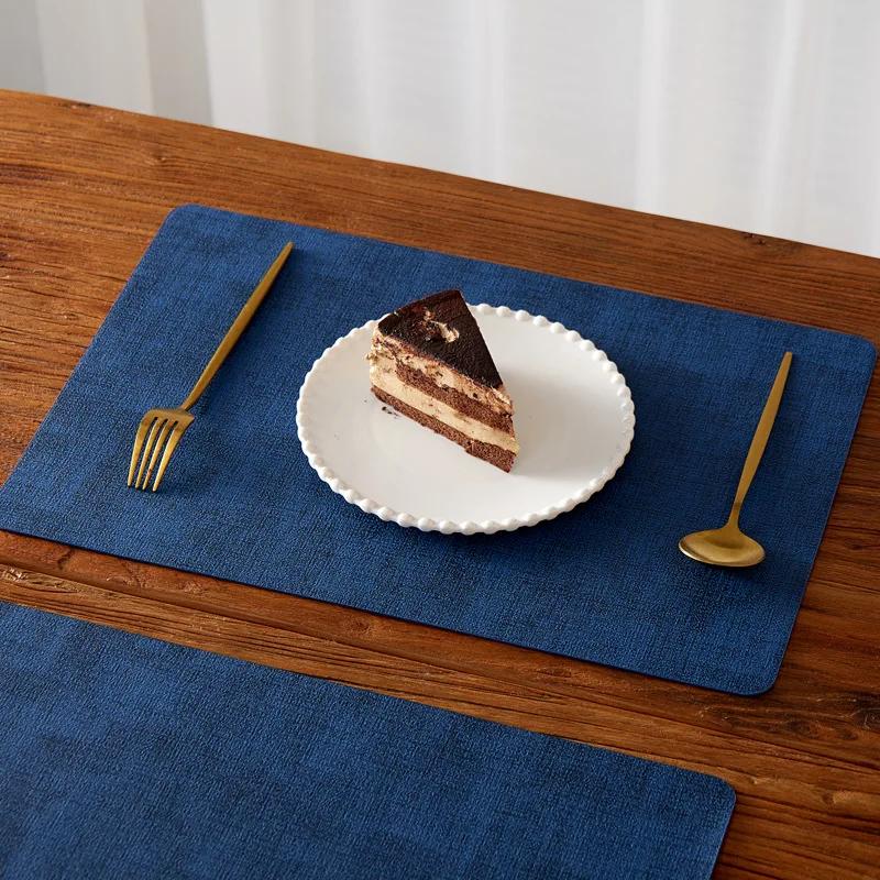 Nordic Thickened PU Leather Placemats Fabric Texture Rectangular Table Mats Hotel Dining Room Decor Durable Home Table Protector