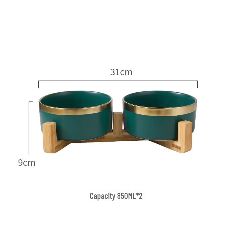 RuHan Gold-Plated Green Ceramic Pet Bowl