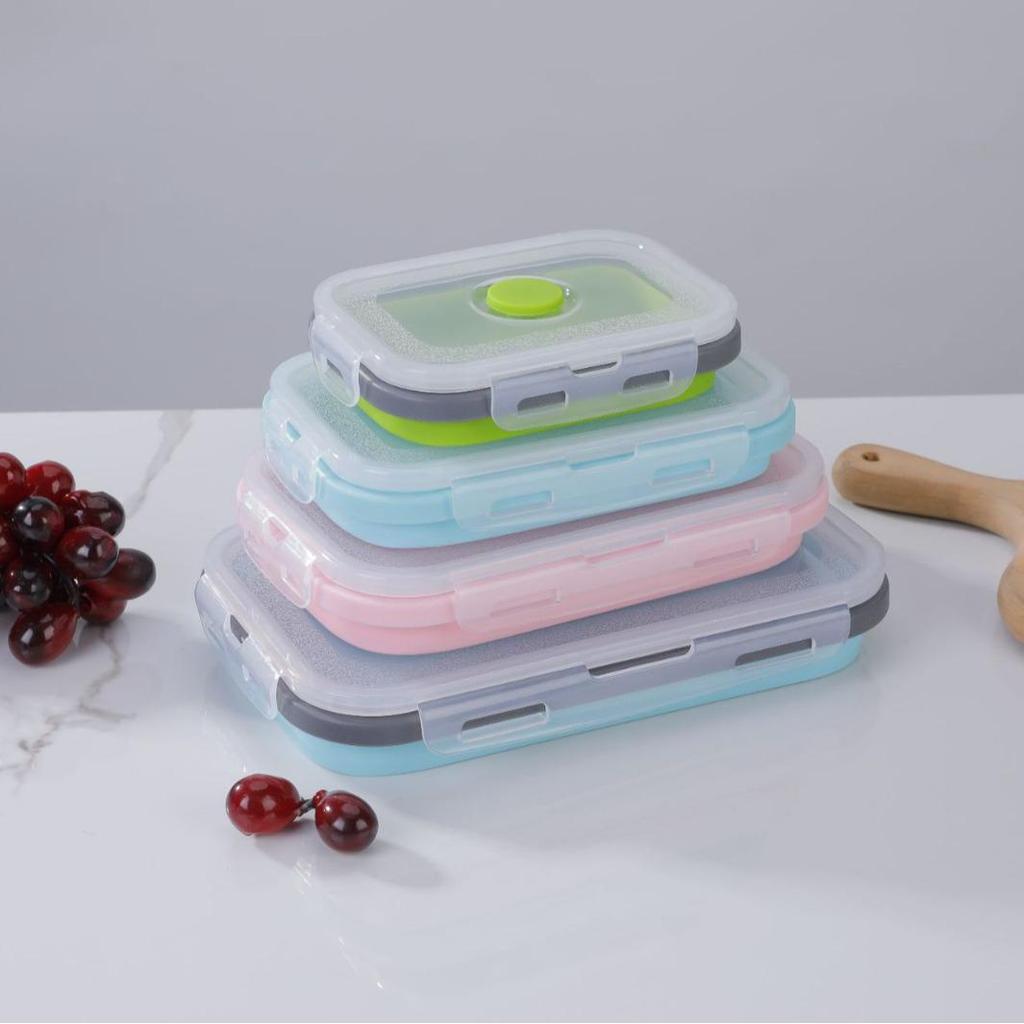 Collapsible Silicone Bento Lunch Box - Portable & Microwave-Safe Storage Set for Fresh-Keeping