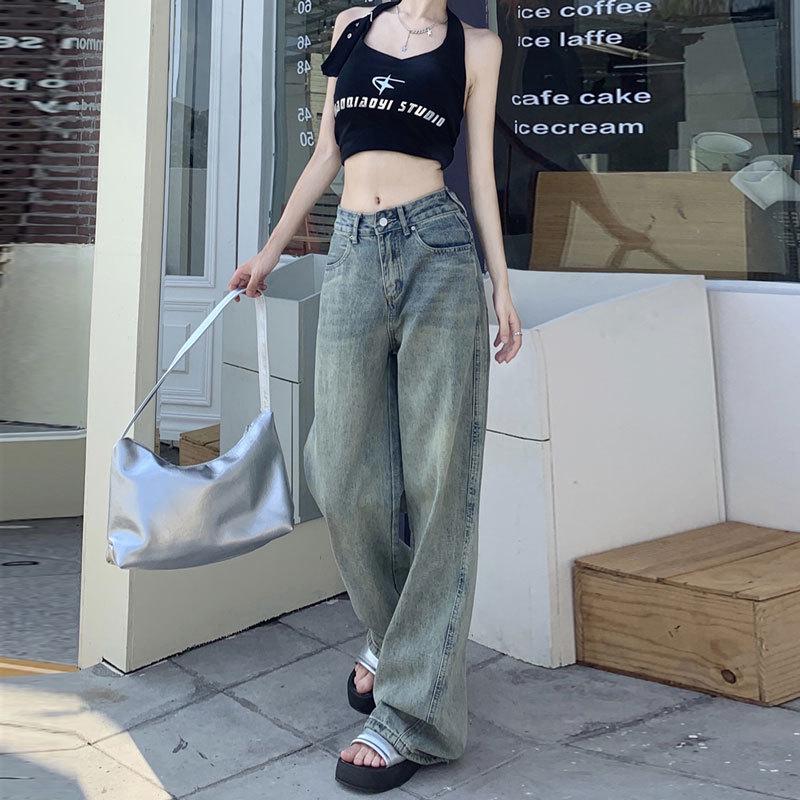 Damen Retro High Waist Weitbeinige Jeans – Nostalgische, schmeichelhafte, bodenlange Hose