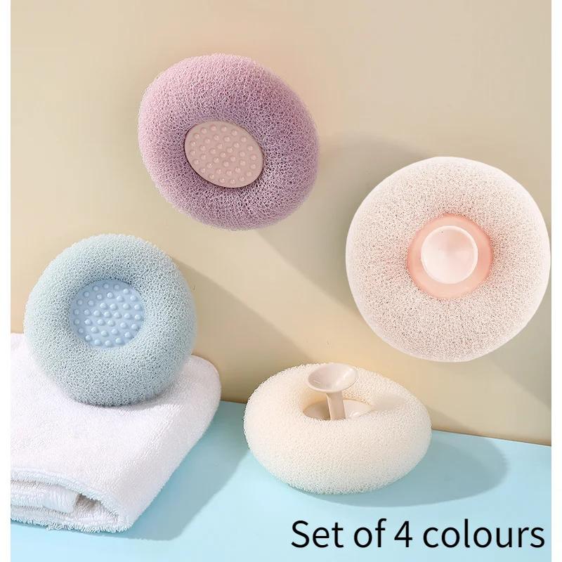 1pc/4pcs Circular Shower for Massage Mesh Bath Sponge Ball with Suction Cup Body Shower Cleaner Massage Bubbler Bathroom Tools