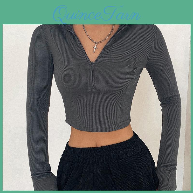 Color Casual Women Tshirt Solid Long Sleeves Turtleneck Crop Tops Sexy Simple Style Party Club Spring Summer New
