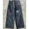 Mens Relaxed Fit Straight Leg Denim Pants With Vintage Embroidery Print Hip Hop Streetwear Harajuku Style