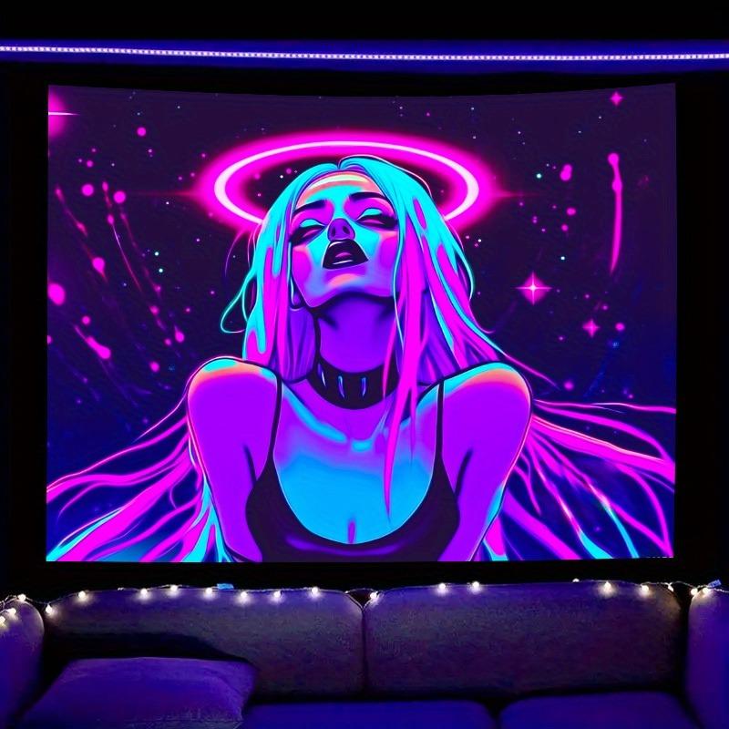 Neon Color Pattern Cyber Girl Fluorescent Uv Tapestry Indoor And Outdoor Family Games Club Party Decoration