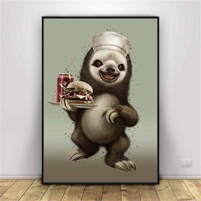 

Ленивец забавные обои с животными, холст, картина, настенная живопись, постер и принт, скандинавские модульные картины для детской комнаты, домашний декор, без рамки 21*30cm