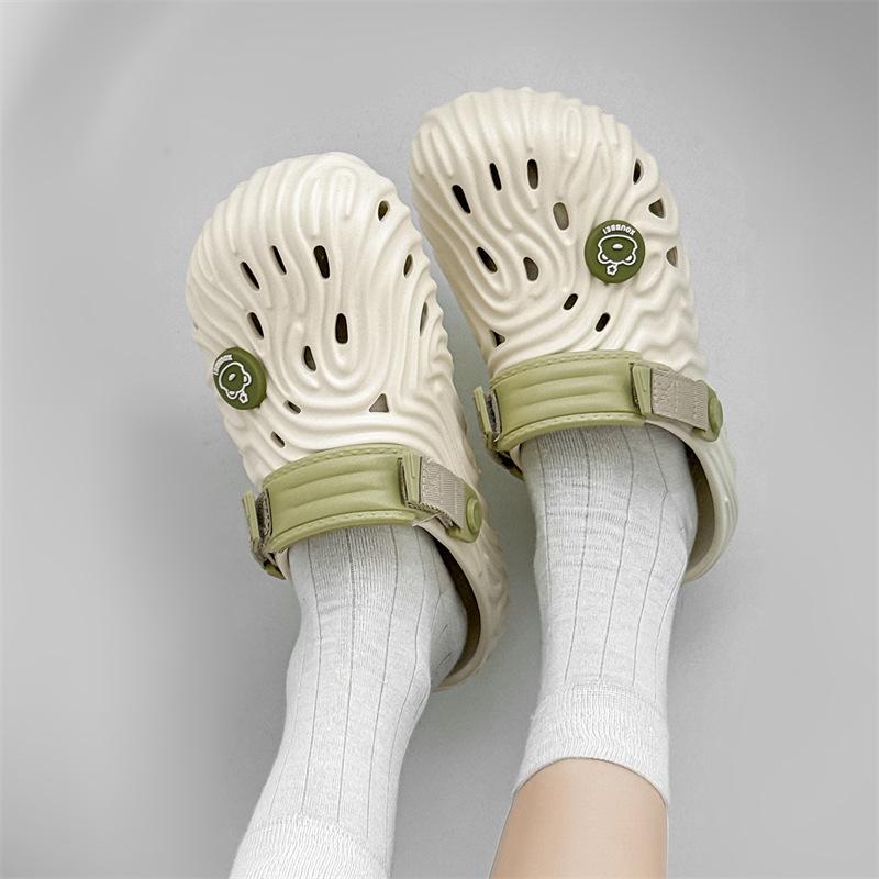 3827 Fingerprint Hole Shoes Women's Summer Versatile Outer Wear Non-slip Thick-soled Sandals Couple Personality Beach Bag Head Slippers