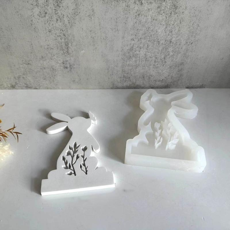 Rabbit Holder Resin Molds DIY Easter Rabbit Candlestick Silicone Mould X3UC