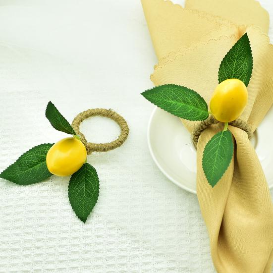 2 ks Kroužky na ubrousky citron provázek držák na ubrousky s umělým žlutým citronem rustikální ovocné kroužky na ubrousky na svatební hostinu narozeninovou oslavu večeři