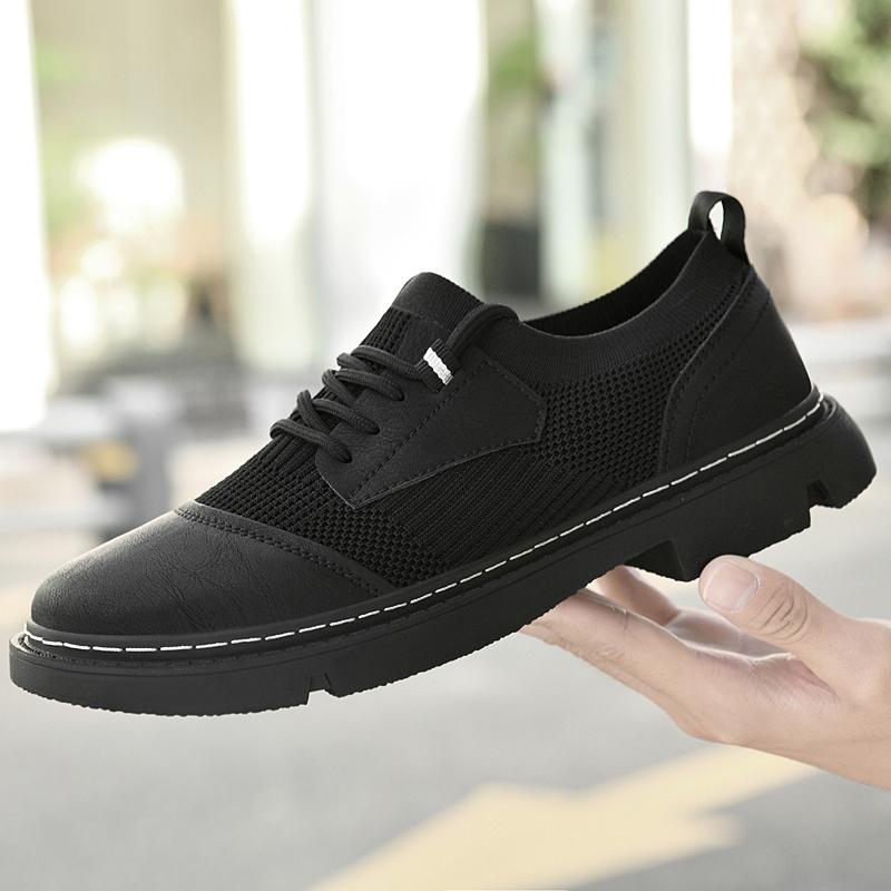 

Модные кожаные мокасины 5 см, увеличивающие высоту, британский стиль, летающие плетеные туфли, классические летние повседневные туфли для танцев на открытом воздухе, офисная обувь для мужчин 44 чёрный