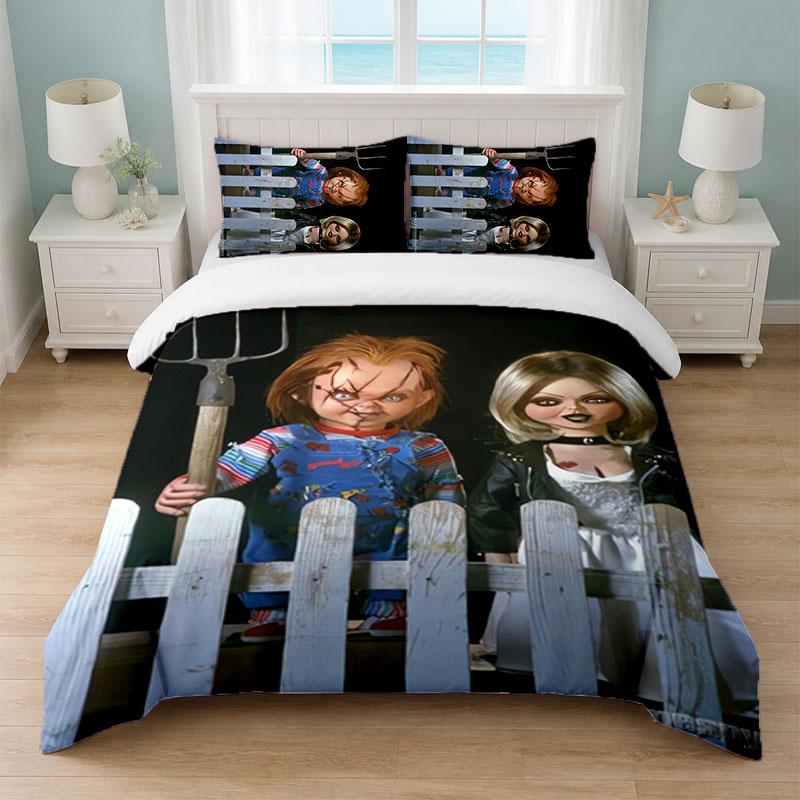 Child's Play Chucky Tiffany Bedroom 3Pcs Bedding Set Soft Bed Sheet Pillowcases Home Bedding Decoration