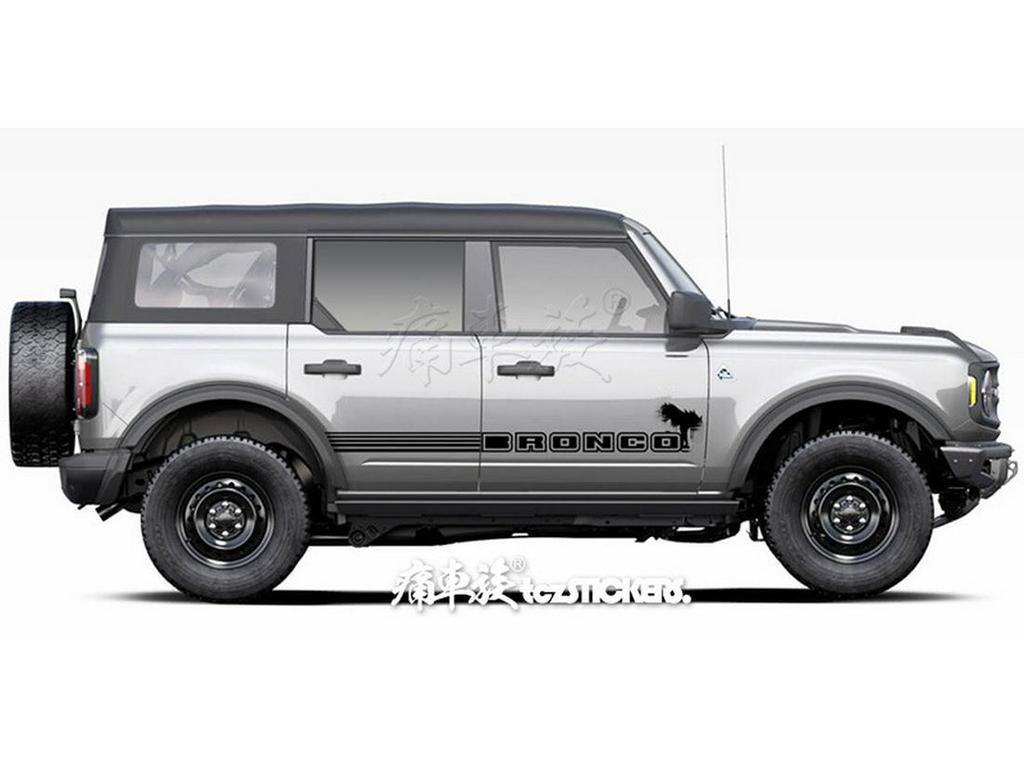 Bronco Mustang Car Stickers: Pinstripes, Waistline, and Side Skirt Decorations