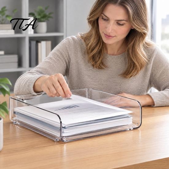 Desktop Stationery Storage Case Large Capacity Desk Organizer for Documents Files Letters A4 Paper Book Notes Mail, Clear File Sorter Stackable Tray,